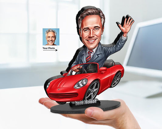 Personalized Car Dealer Gift, Wooden Figurine Trinket, Car Salesman Gift / Car Guy Gift Custom Car Charm Rear View Mirror