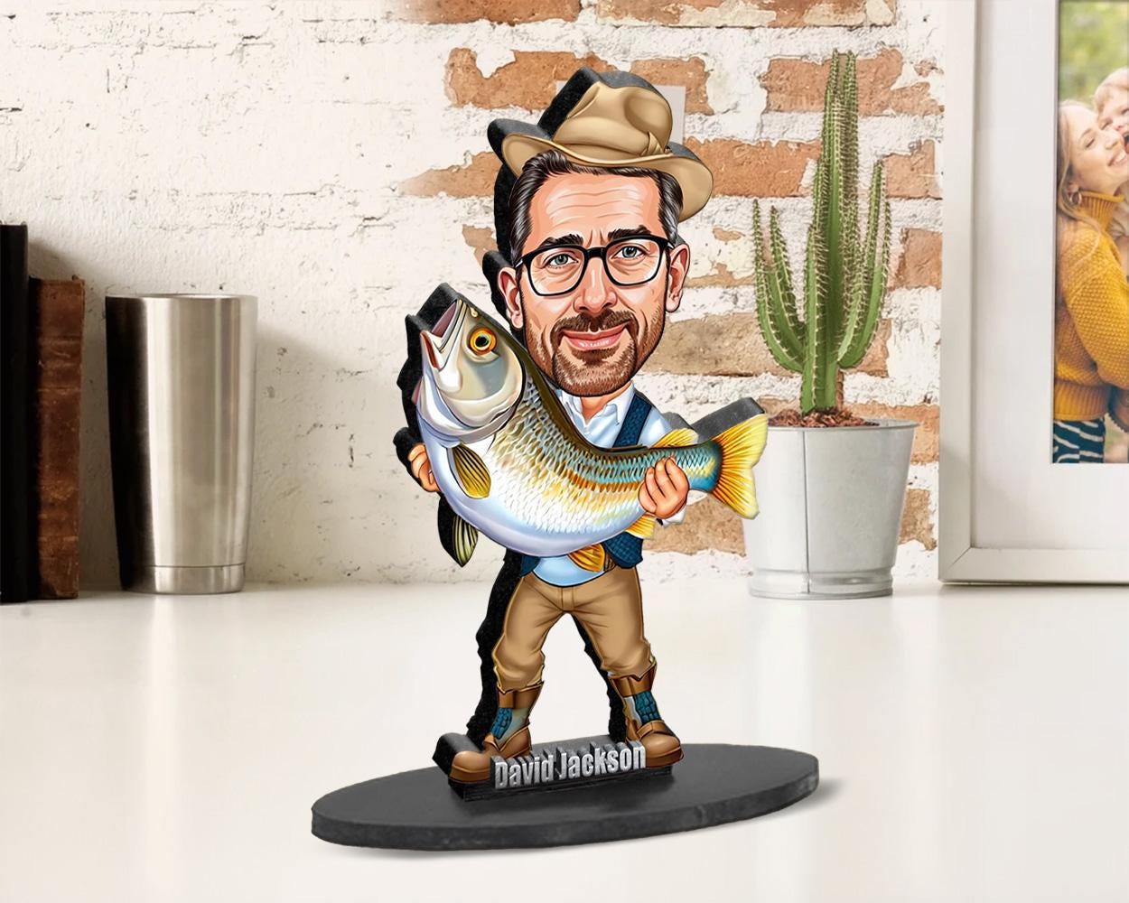 Fisherman Figurine | Custom Fishing Gift from Your Photo | Personalized Angler Figurine, Magnet, Keychain & Car Charm