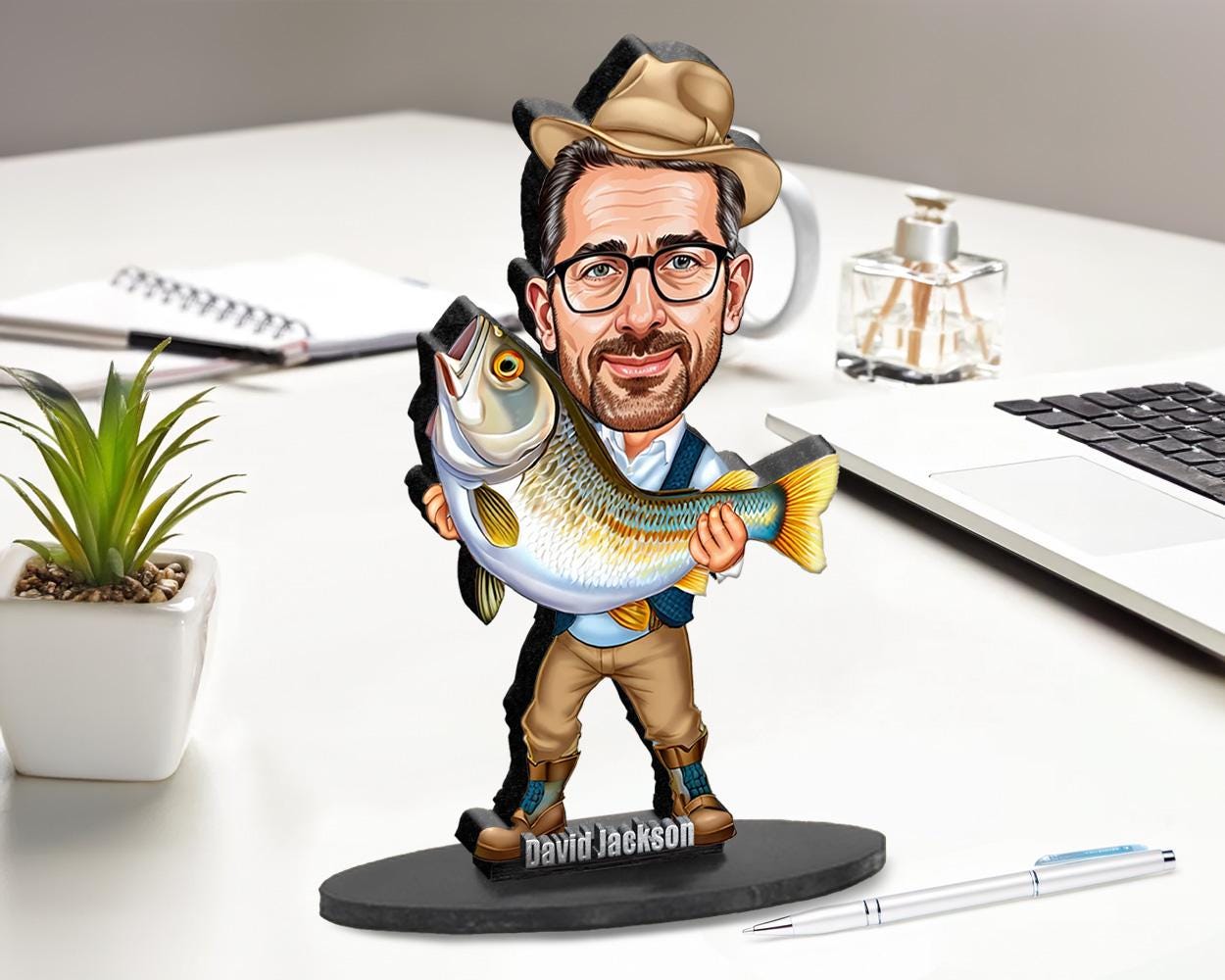 Fisherman Figurine | Custom Fishing Gift from Your Photo | Personalized Angler Figurine, Magnet, Keychain & Car Charm