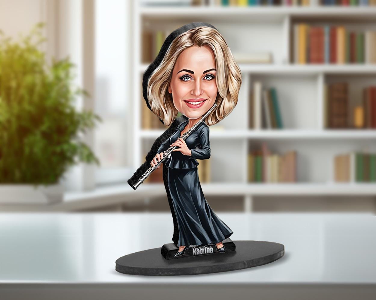 Personalized Flute Player Gift | Custom Flutist Teacher Figurine from Your Photo | Custom Figurine, Magnet, Keychain & Car Charm