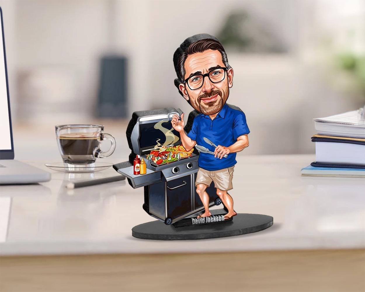 BBQ Master Gift | Father's Day Caricature & Keepsake | Custom Figurine, Magnet, Keychain, Car Charm