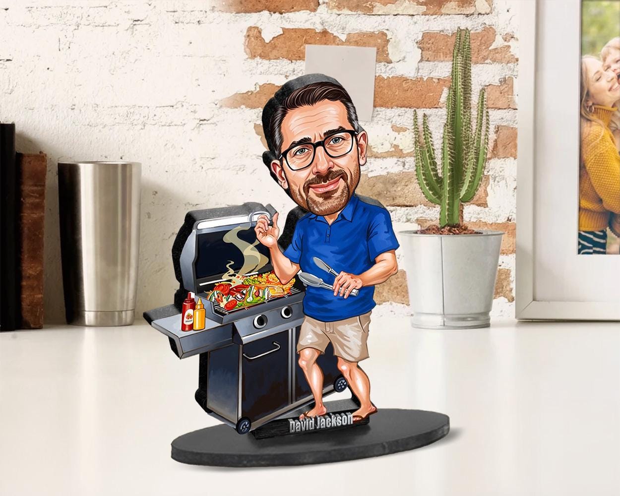 BBQ Master Gift | Father's Day Caricature & Keepsake | Custom Figurine, Magnet, Keychain, Car Charm