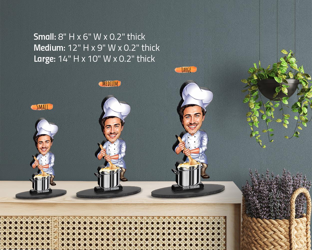 Personalized Male Chef Figurine | Custom Cooking Gift from Photo | Caricature Statue, Magnet, Keychain & Car Charm