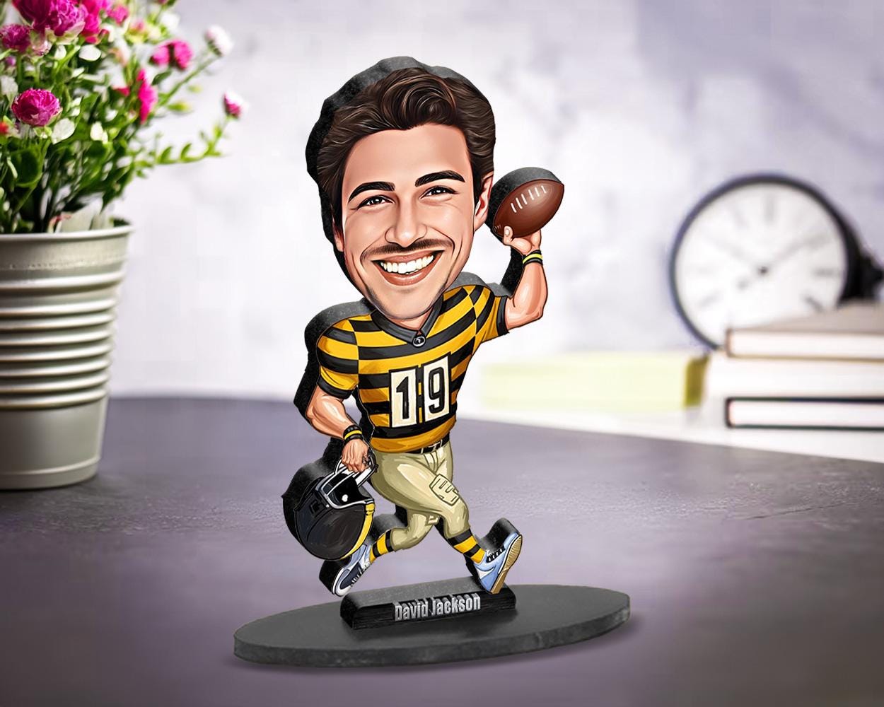 Custom Football Player Gift β Personalized Sports Figurine, Magnet, Keychain & Car Charm β Funny Coach or Athlete Caricature from Your Photo