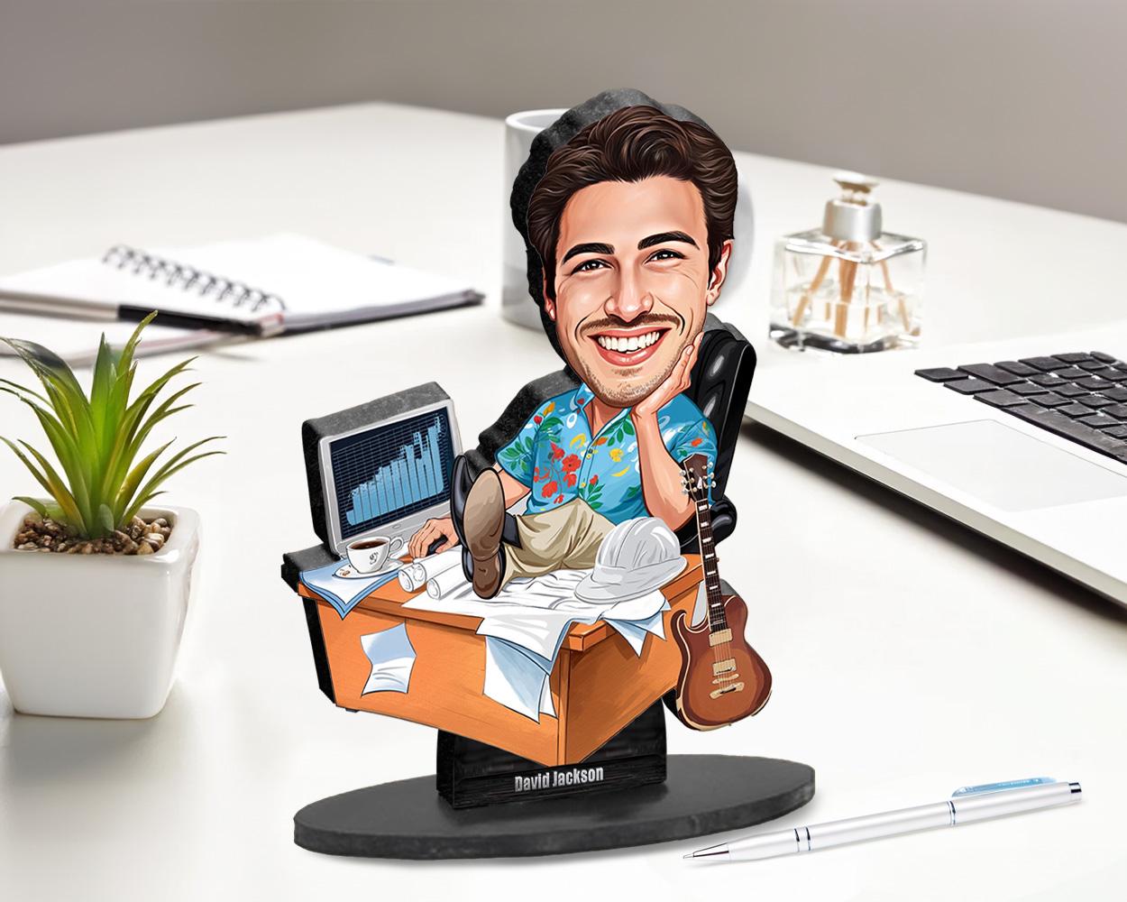 Custom Office Desk Figurine for Men β Funny Caricature Gift for Analyst, Engineer or Startup Worker β Personalized Portrait from Your Photo