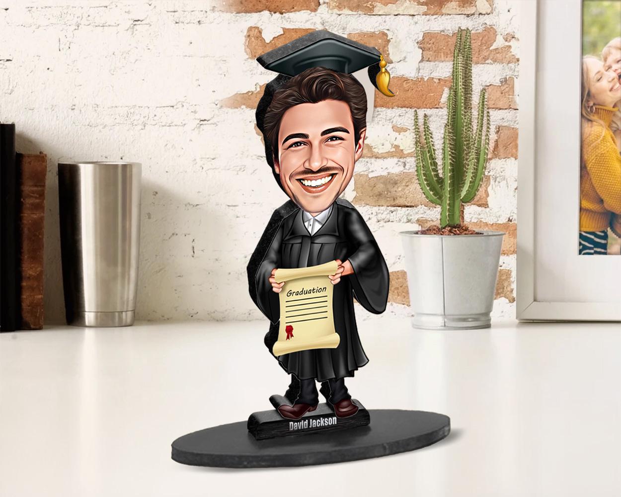 Custom Male Graduation Gift β Personalized Funny Figurine, Magnet, Keychain & Car Charm β Unique Portrait from Your Photo