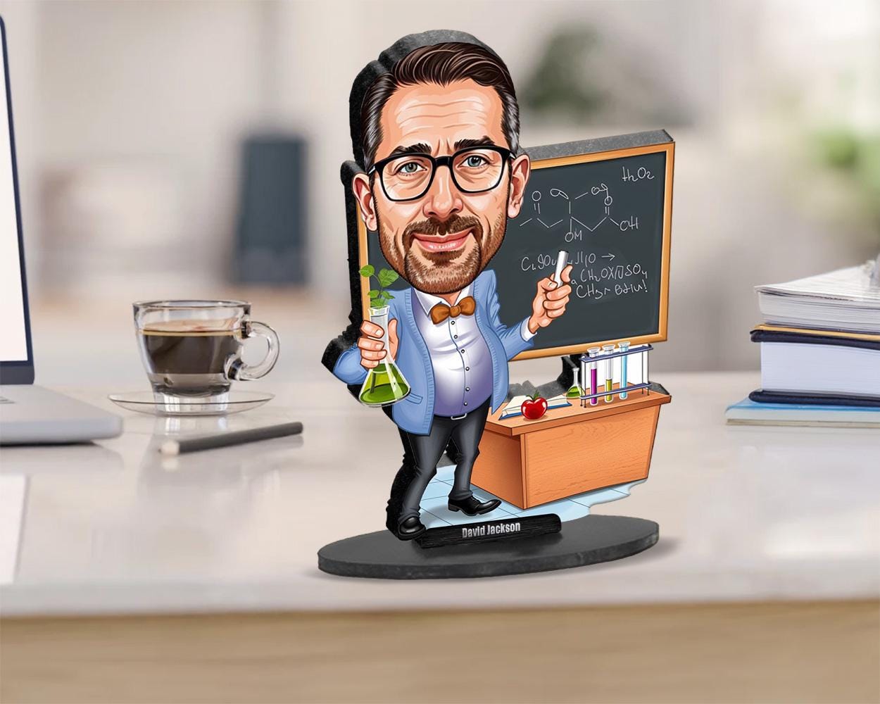 Chemistry Teacher Gift | Custom Science Nerd Figurine | Lab Caricature Magnet, Keychain, or Wood Statue