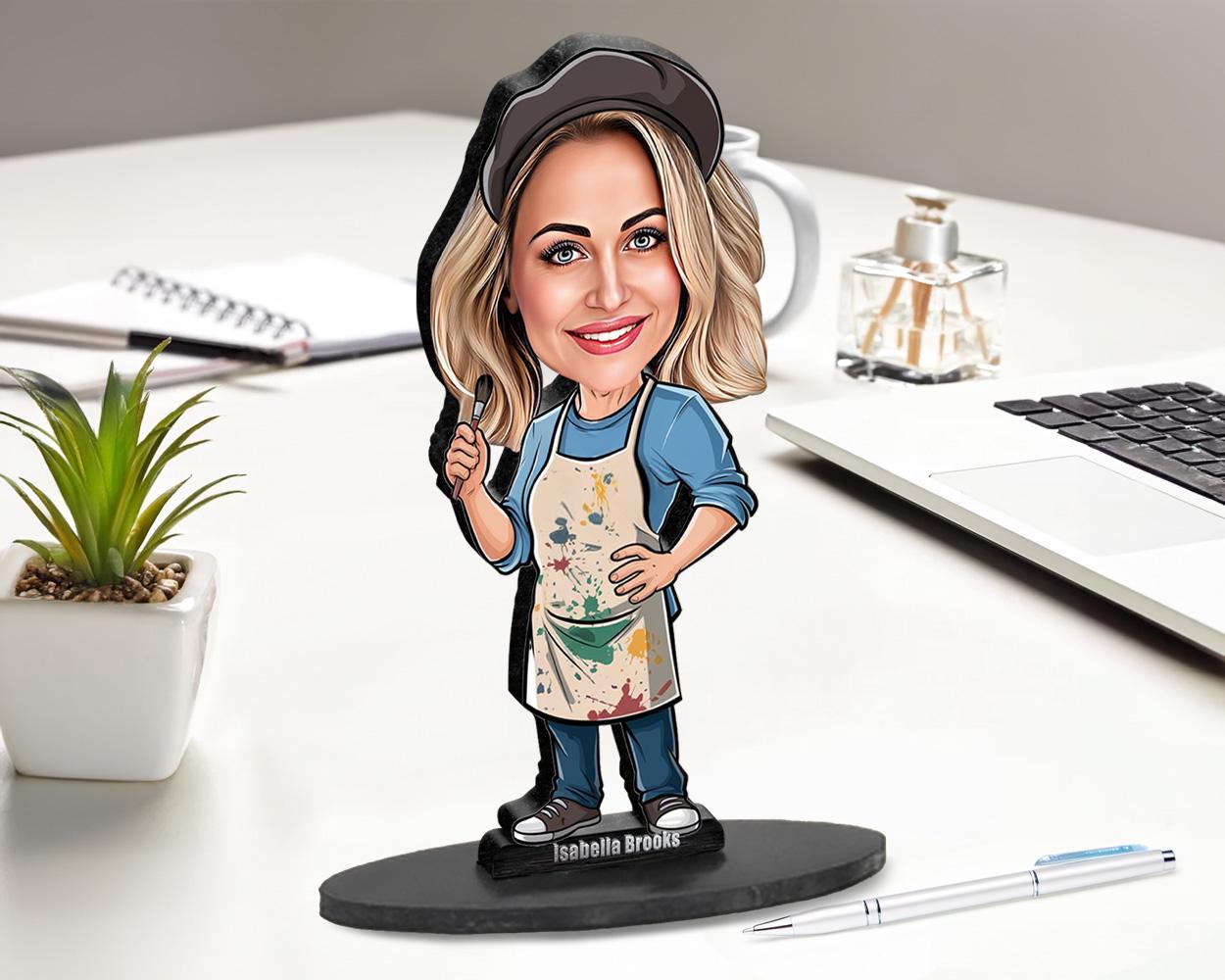 Custom Gift for Female Artist β Personalized Funny Figurine, Magnet, Keychain & Car Charm β Painter Portrait from Your Photo