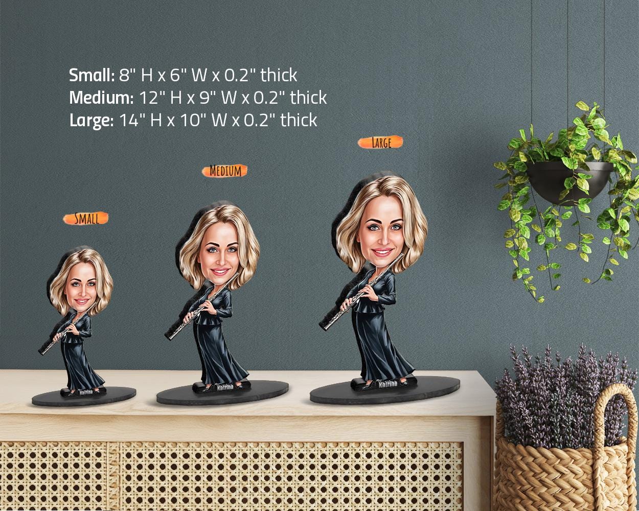 Personalized Flute Player Gift | Custom Flutist Teacher Figurine from Your Photo | Custom Figurine, Magnet, Keychain & Car Charm