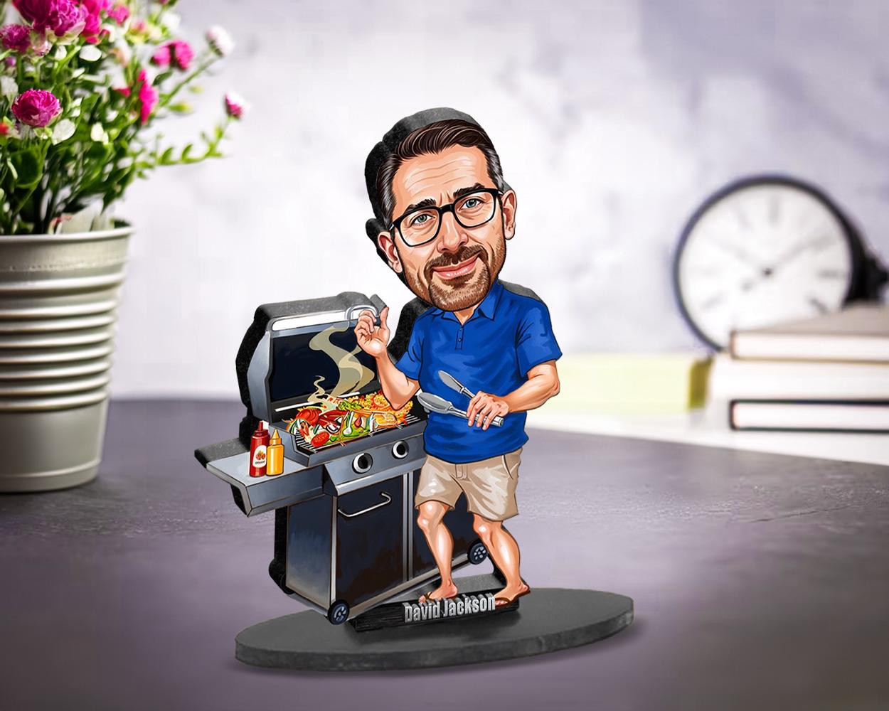 BBQ Master Gift | Father's Day Caricature & Keepsake | Custom Figurine, Magnet, Keychain, Car Charm