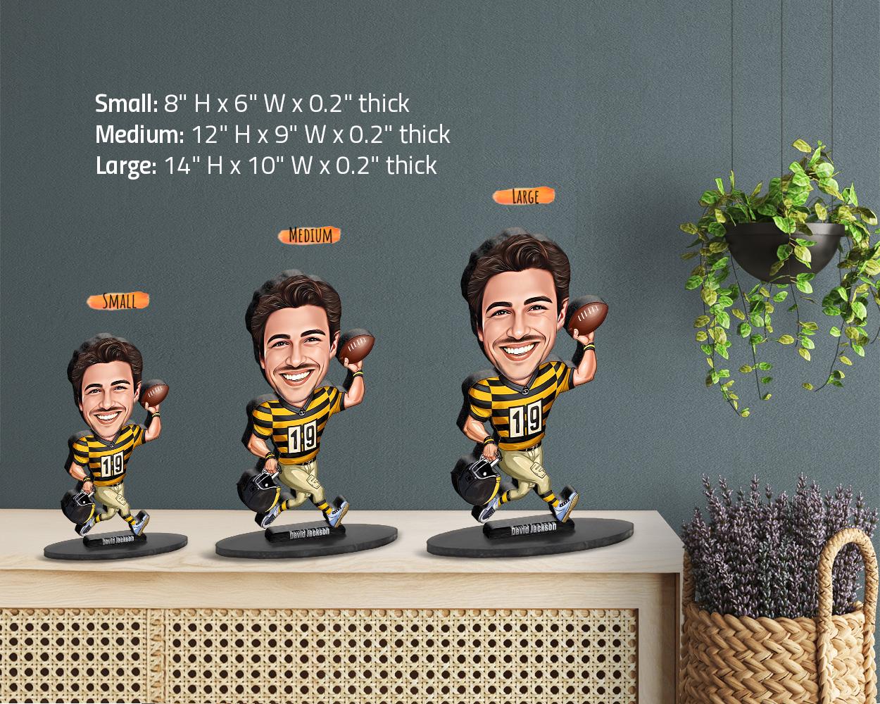 Custom Football Player Gift β Personalized Sports Figurine, Magnet, Keychain & Car Charm β Funny Coach or Athlete Caricature from Your Photo