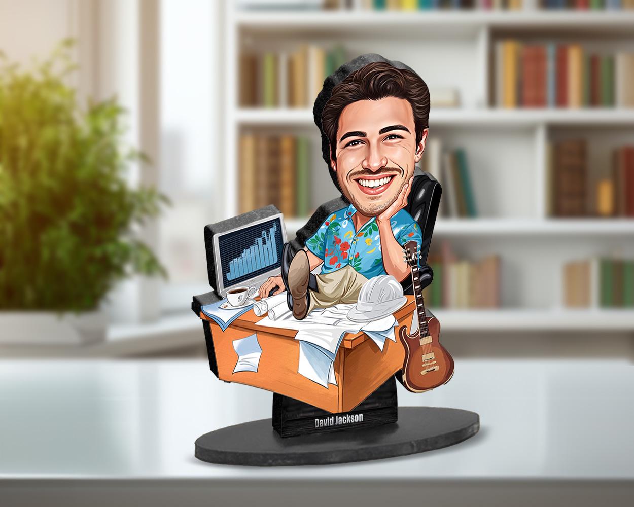 Custom Office Desk Figurine for Men β Funny Caricature Gift for Analyst, Engineer or Startup Worker β Personalized Portrait from Your Photo