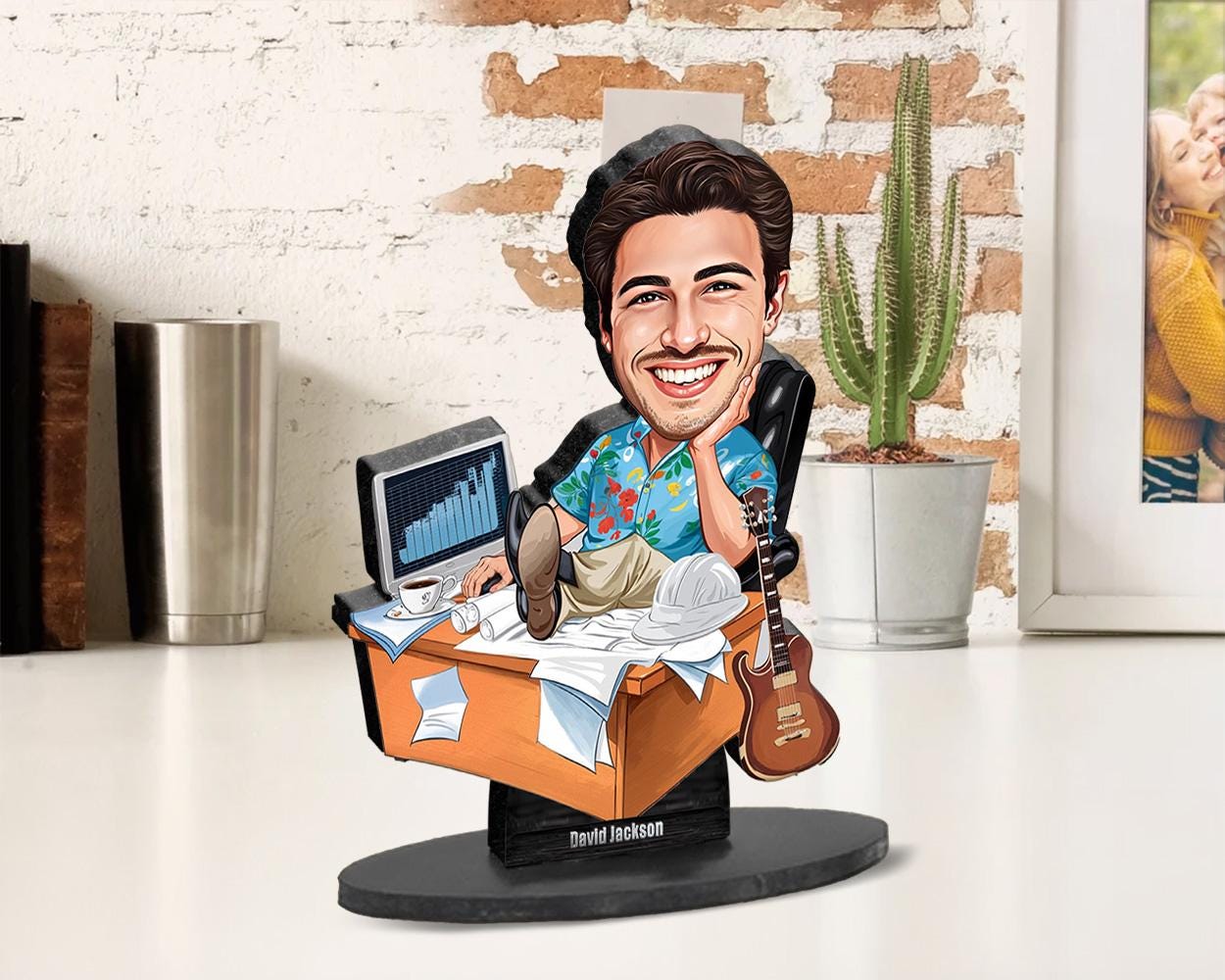 Custom Office Desk Figurine for Men β Funny Caricature Gift for Analyst, Engineer or Startup Worker β Personalized Portrait from Your Photo
