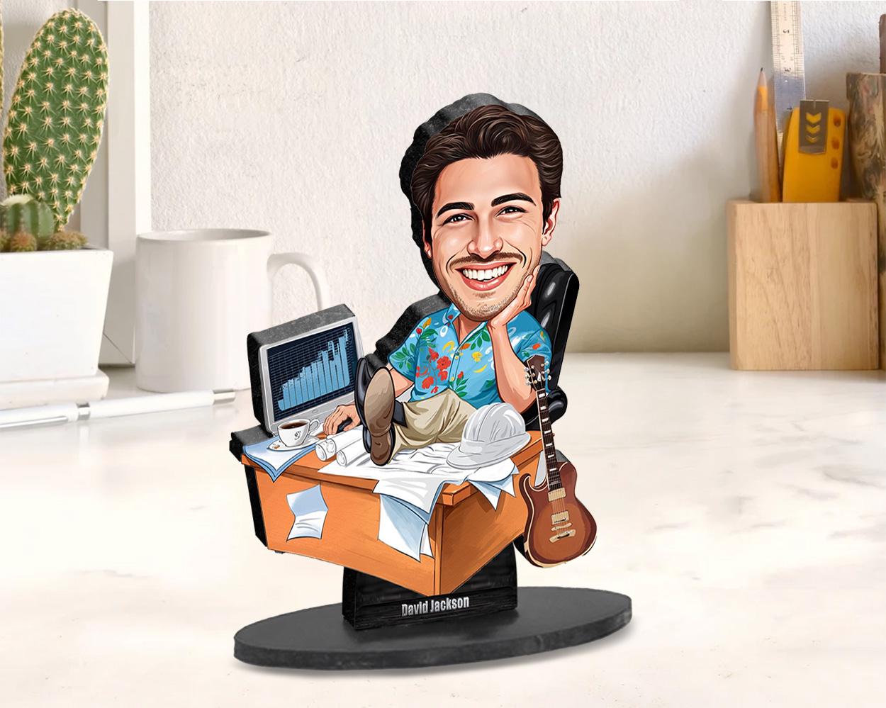 Custom Office Desk Figurine for Men β Funny Caricature Gift for Analyst, Engineer or Startup Worker β Personalized Portrait from Your Photo