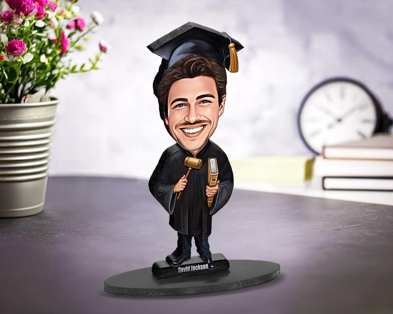 Personalized Law School Graduation Gift | Law School Graduate Caricature Portrait From Your Photo | 3D Wooden Figurine Trinket | LSG206