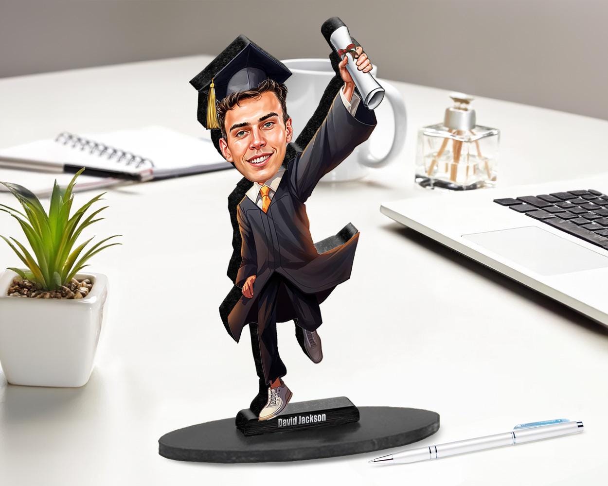 Personalized College Graduation Gift | Student Caricature Portrait From Your Photo | 3D Wooden Figurine Trinket | GRA250