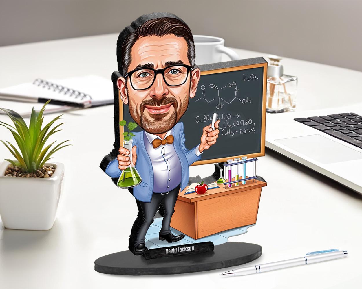 Chemistry Teacher Gift | Custom Science Nerd Figurine | Lab Caricature Magnet, Keychain, or Wood Statue