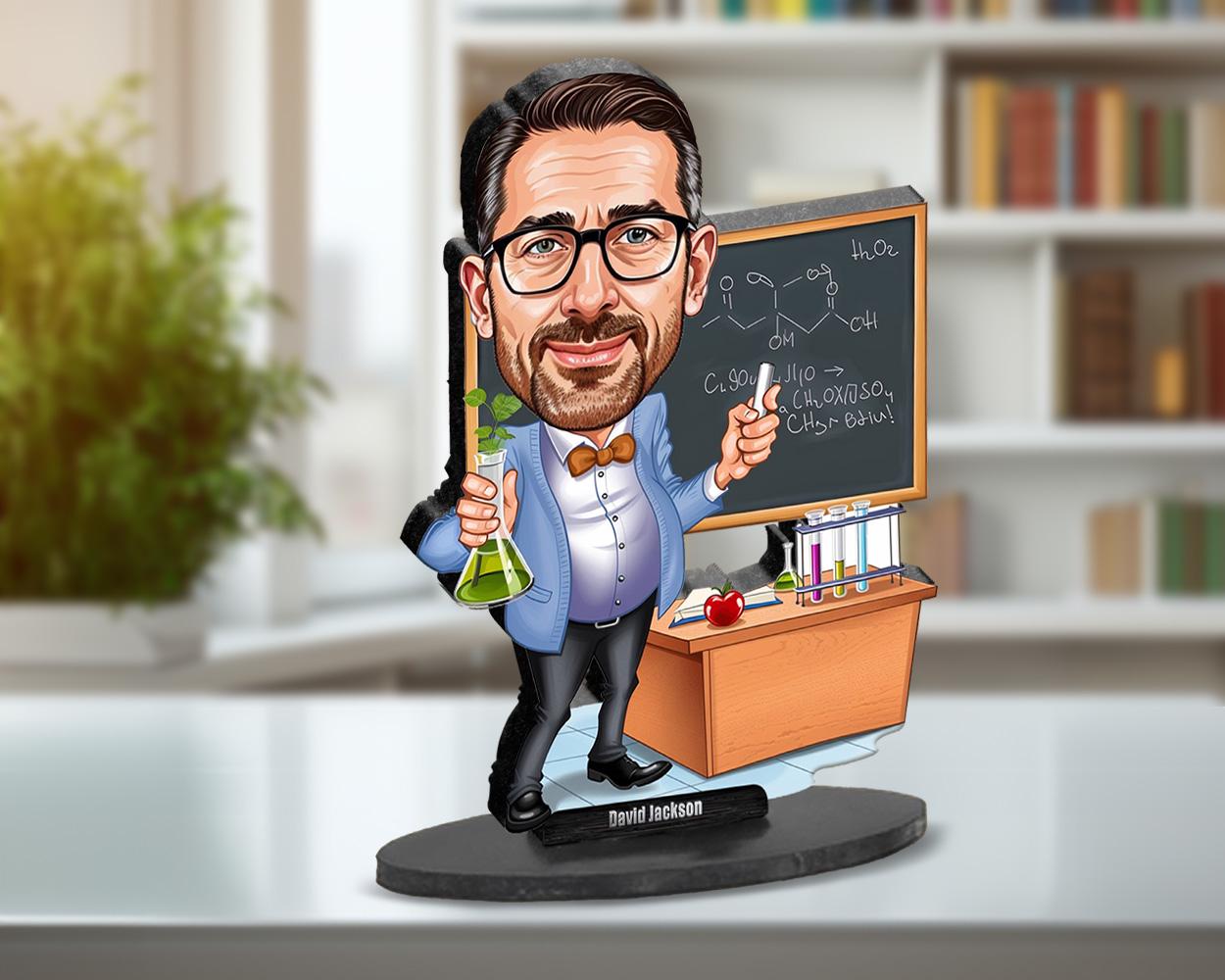 Chemistry Teacher Gift | Custom Science Nerd Figurine | Lab Caricature Magnet, Keychain, or Wood Statue