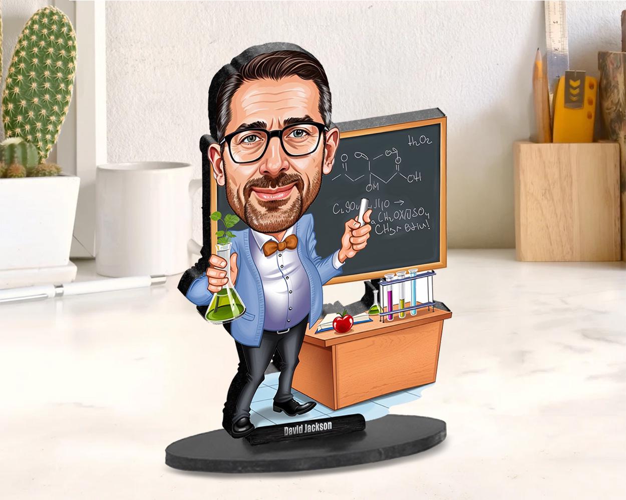 Chemistry Teacher Gift | Custom Science Nerd Figurine | Lab Caricature Magnet, Keychain, or Wood Statue