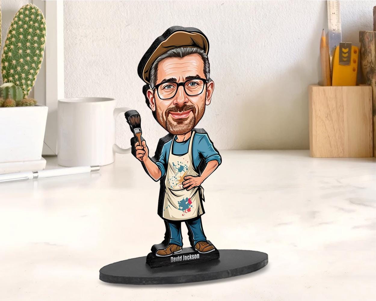 Custom Male Painter Gift β Personalized Funny Figurine, Magnet, Keychain & Car Charm β Unique Portrait from Your Photo