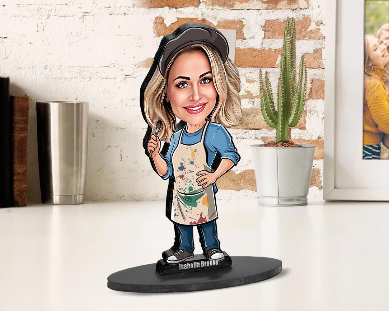 Custom Gift for Female Artist β Personalized Funny Figurine, Magnet, Keychain & Car Charm β Painter Portrait from Your Photo