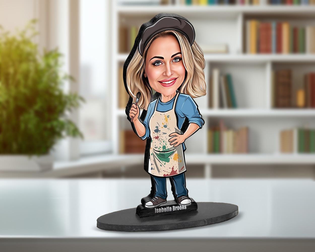 Custom Gift for Female Artist β Personalized Funny Figurine, Magnet, Keychain & Car Charm β Painter Portrait from Your Photo
