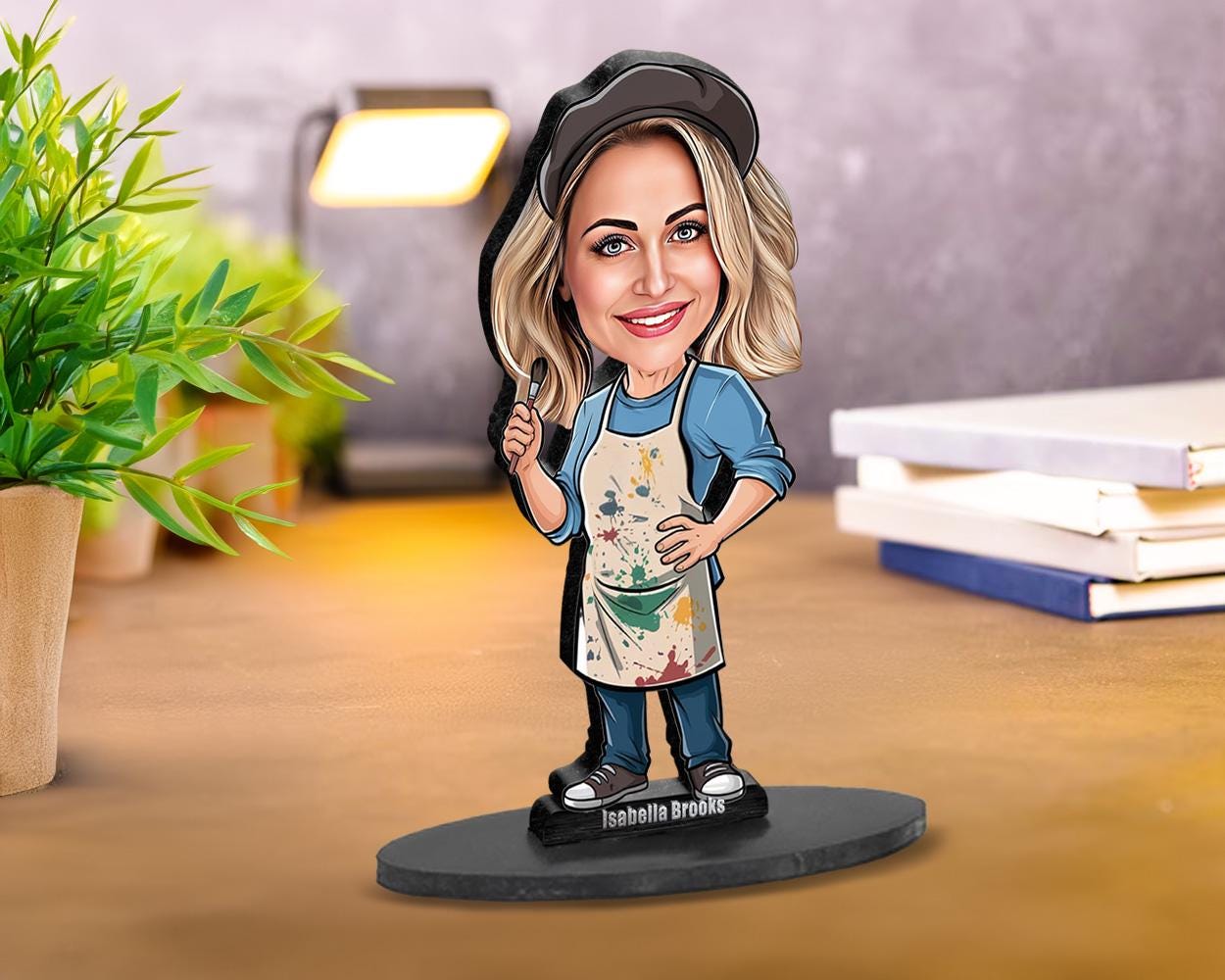 Custom Gift for Female Artist β Personalized Funny Figurine, Magnet, Keychain & Car Charm β Painter Portrait from Your Photo