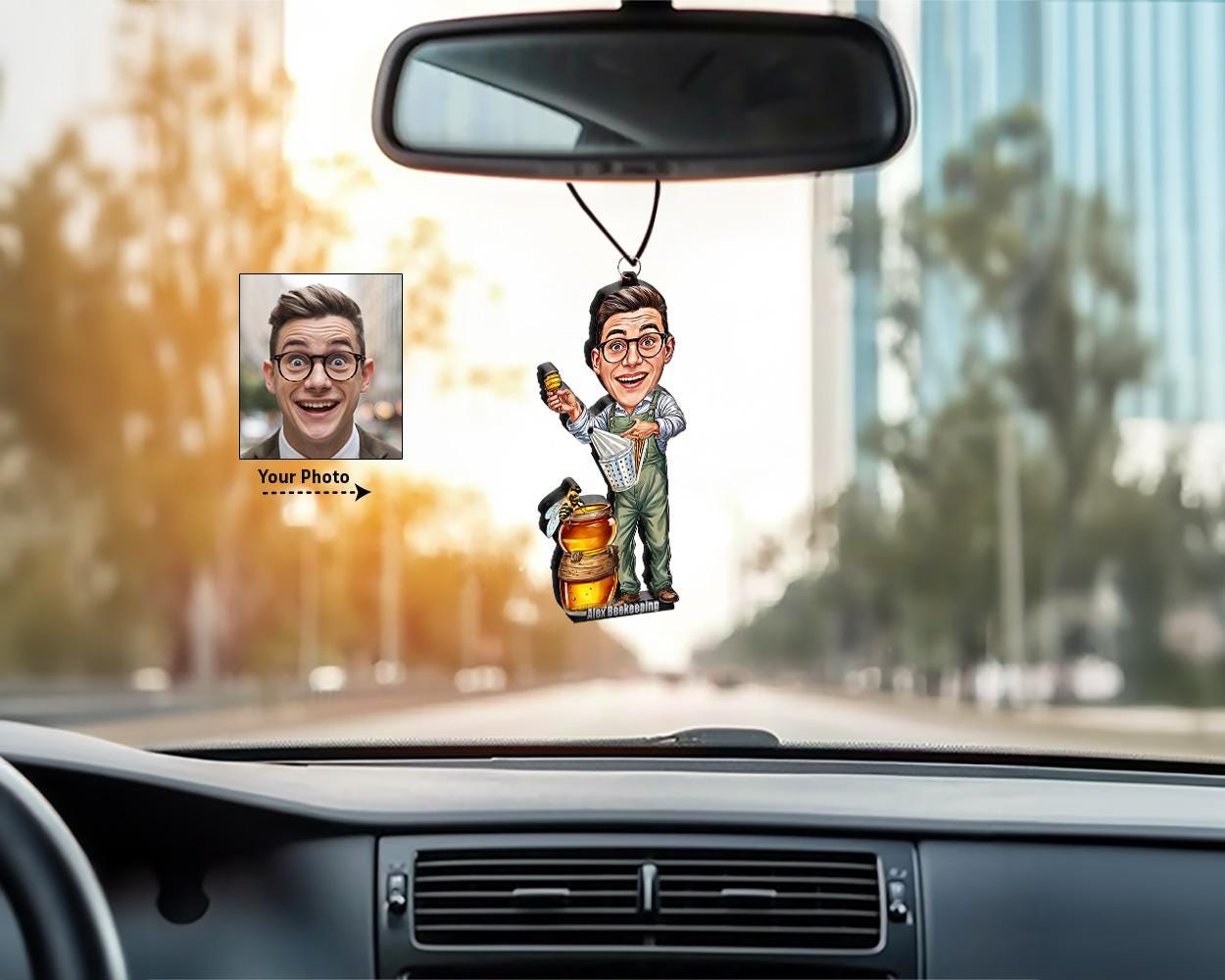 Custom Beekeeper Gift for Men β Personalized Funny Caricature Figurine, Magnet, Keychain & Car Charm β Unique Portrait from Your Photo