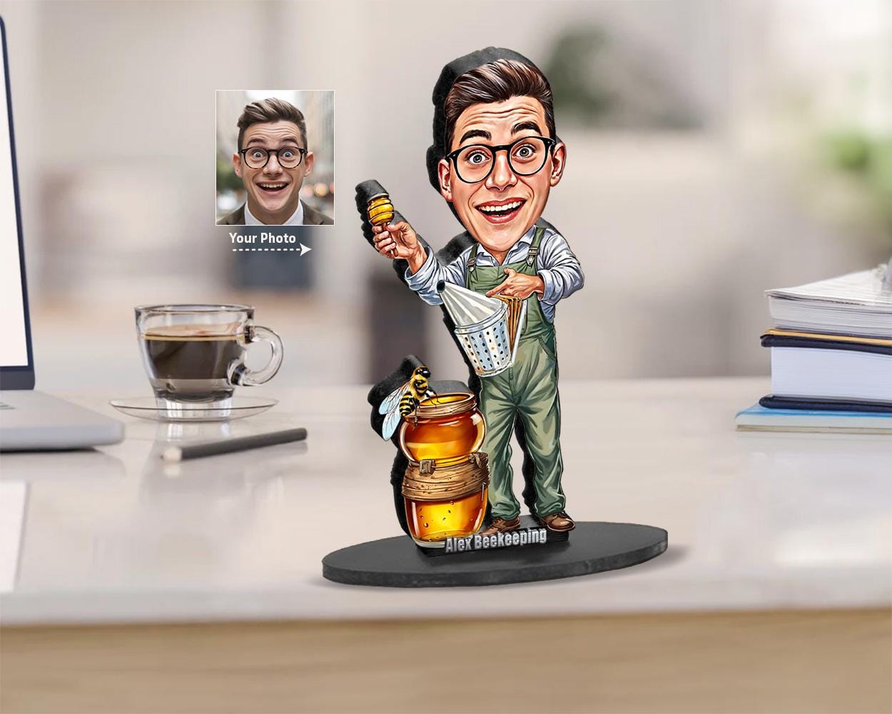 Custom Beekeeper Gift for Men β Personalized Funny Caricature Figurine, Magnet, Keychain & Car Charm β Unique Portrait from Your Photo