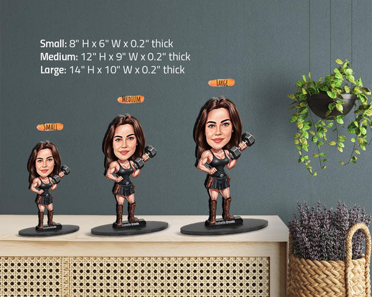 Custom Warrior Woman Figurine | Strong Female Fantasy Gift | Personalized Acrylic or Wooden Hero Statue