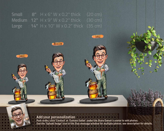 Custom Beekeeper Gift for Men – Personalized Funny Caricature Figurine, Magnet, Keychain & Car Charm – Unique Portrait from Your Photo