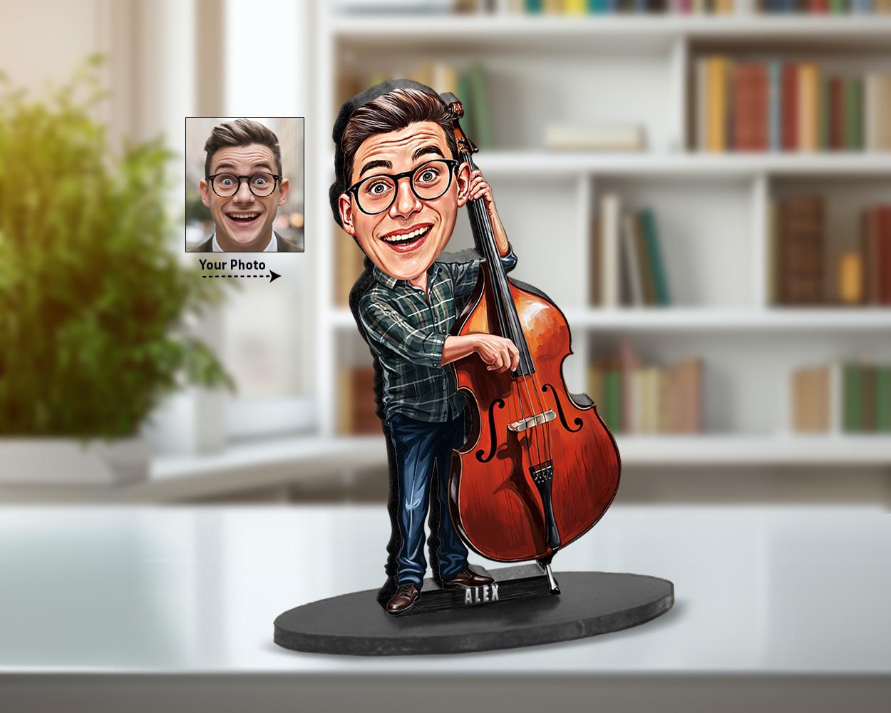 Personalized Double Bass Player Gifts | Cello Player Caricature Portrait From Your Photo | Funny Gift Sets with Your Photo & Name | DW235