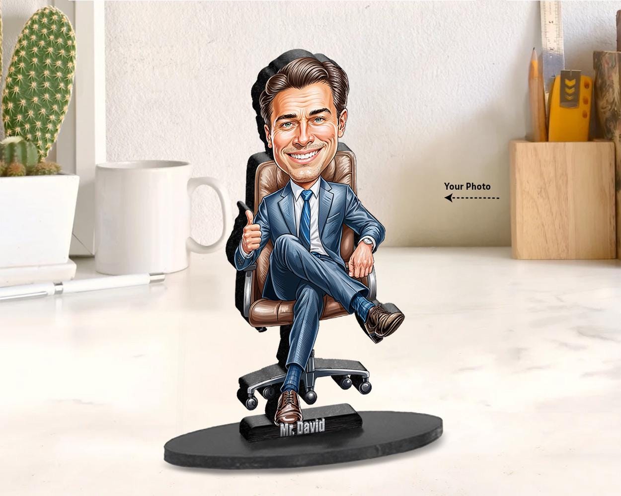 Lawyer Gift | Gifts for Attorneys | Caricature Portrait From Your Photo | Personalized Wooden Cartooned Figurine Trinket