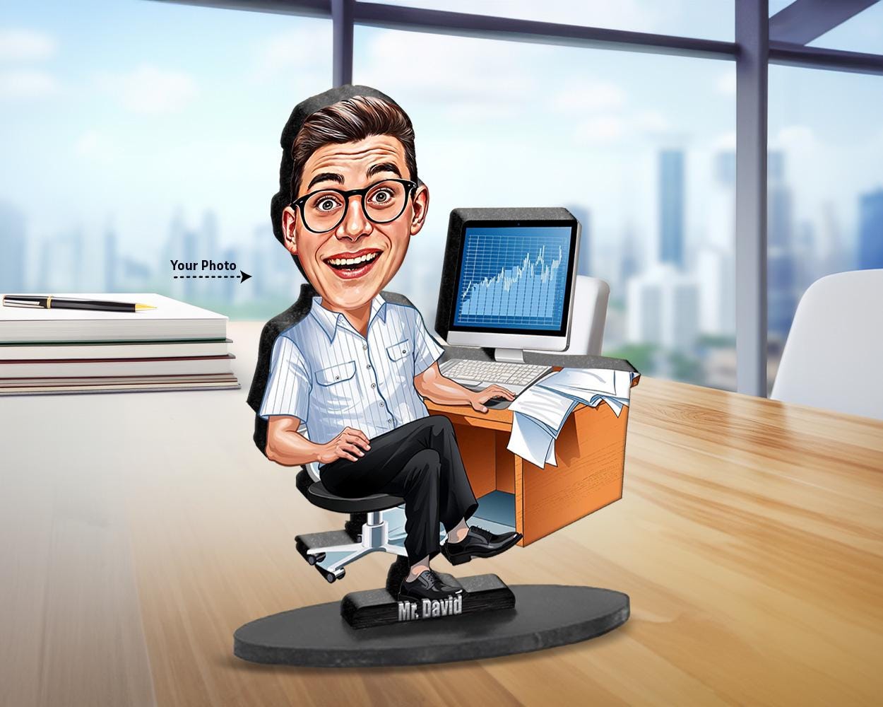 Data Analyst Gift | Office Desk Figurine β Personalized Funny Caricature from Photo β Custom Magnet, Keychain & Car Charm
