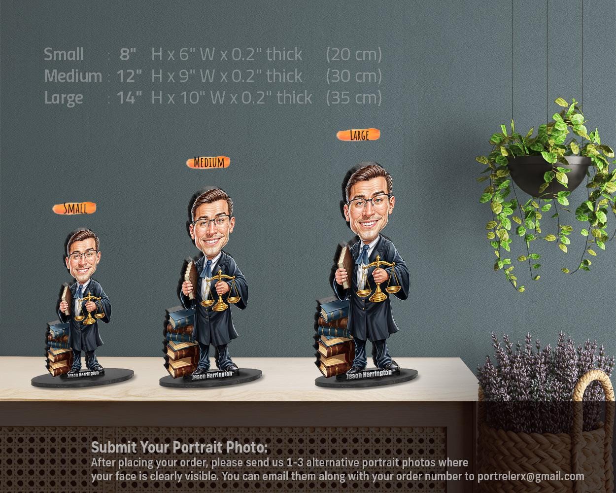 Personalized Lawyer gift for women | Attorney Caricature Portrait From Your Photo | 3D Wooden Figurine Trinket | LAW209