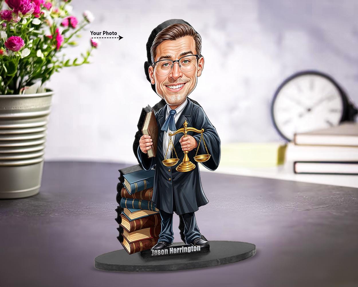 Personalized Lawyer gift for women | Attorney Caricature Portrait From Your Photo | 3D Wooden Figurine Trinket | LAW209