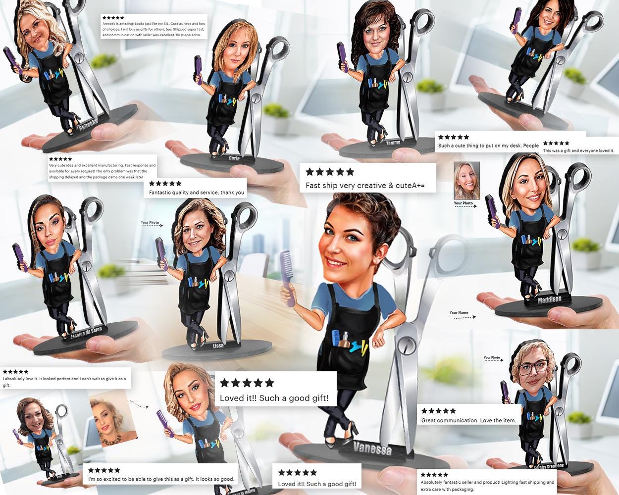 Hair Stylist Gift | Custom Barber | Hairdresser Gift | Caricature Portrait From Your Photo | Personalized Wooden Cartooned Figurine Trinket