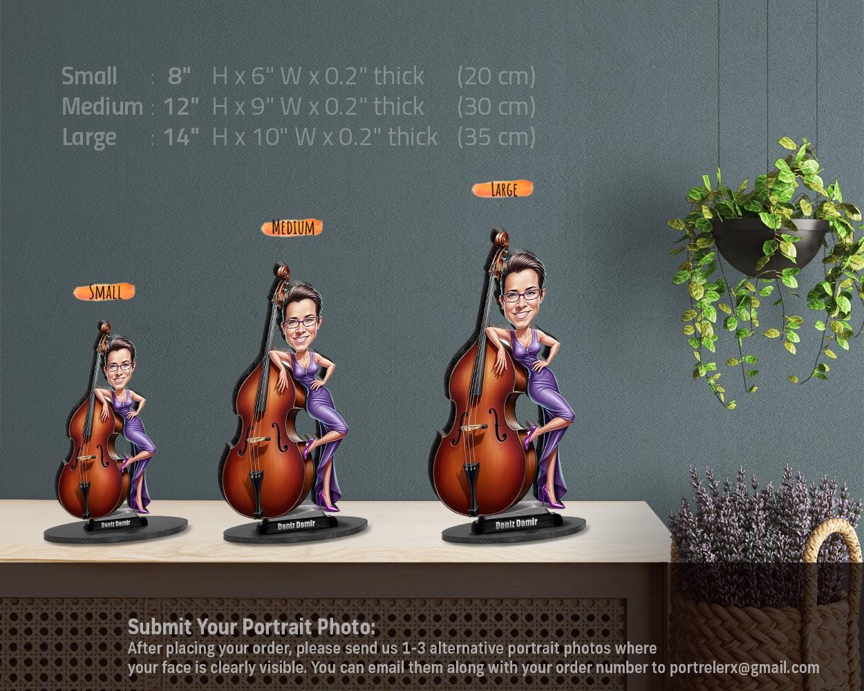 Upright Bass Figurine | Custom Double Bass Player Gift from Your Photo | Personalized Figurine, Magnet, Keychain & Car Charm