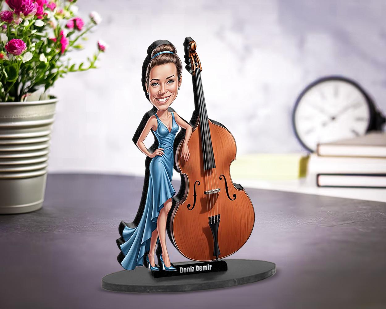 Double Bass Player Figurine | Custom Bassist Gift from Your Photo | Personalized Figurine, Magnet, Keychain & Car Charm