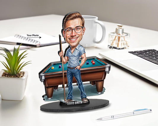 Personalized Pool Player Gifts | billiards Player Caricature Portrait From Your Photo | Funny Gift Sets with Your Photo & Name | BL2127