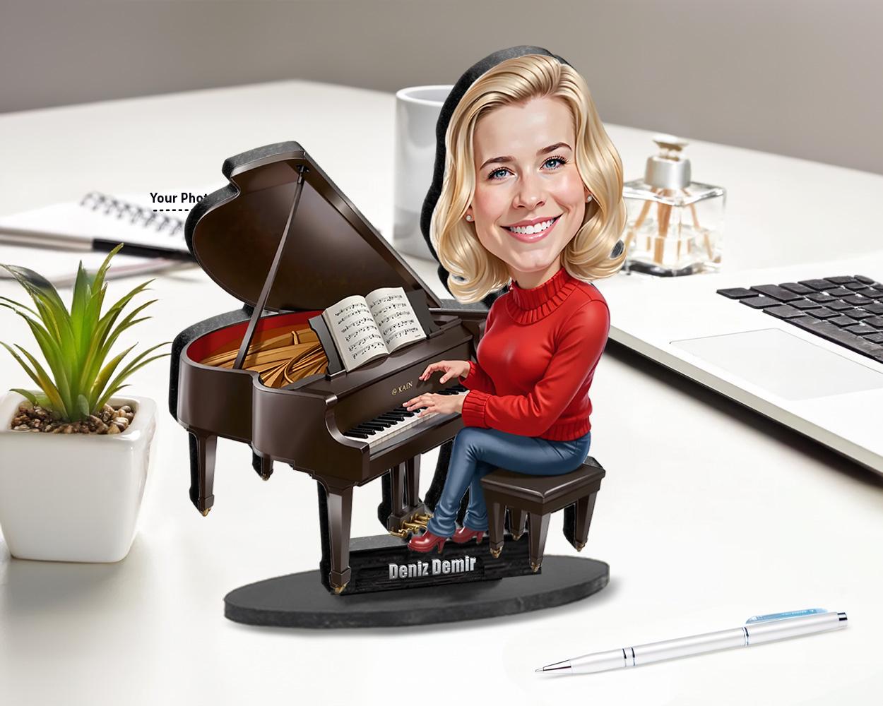 Personalized Pianist Gift | Piano Teacher Caricature Portrait From Your Photo | Funny Gift Sets with Your Photo & Name | PY0137