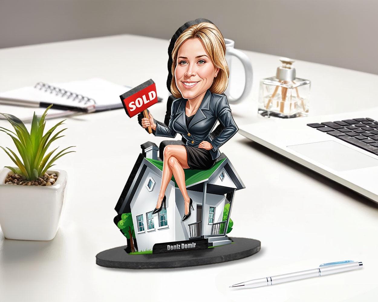 Funny Realtor Gift for Women or Men β Custom Real Estate Agent Figurine, Magnet, Keychain & Car Charm β Personalized from Photo