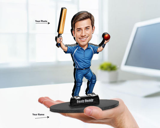 Personalized Cricket Player Gift for Men | Custom Cricket Coach Caricature Portrait from Your Photo | Funny Gift Sets with Name & Photo