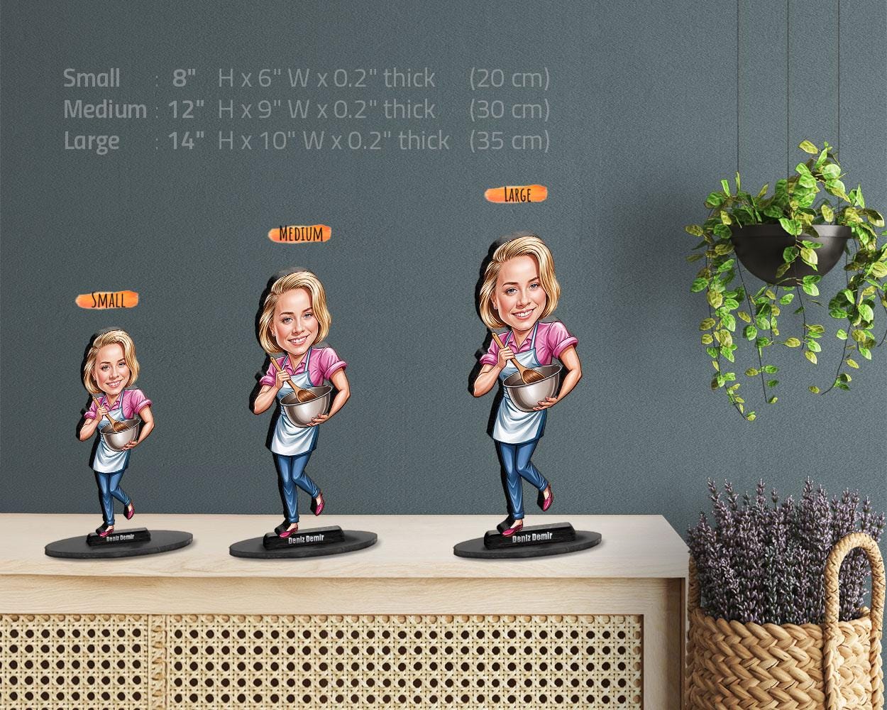 Custom Female Chef Figurine | Personalized Gift for Mom, Wife or Friend | Cooking Caricature, Magnet, Keychain & Car Charm