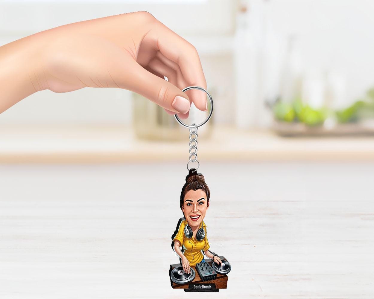 Personalized Female DJ Gift, Custom Caricature Figurine, Magnet, Keychain, Car Charm, DJ Booth Gift for Birthday, Graduation or Music Lovers