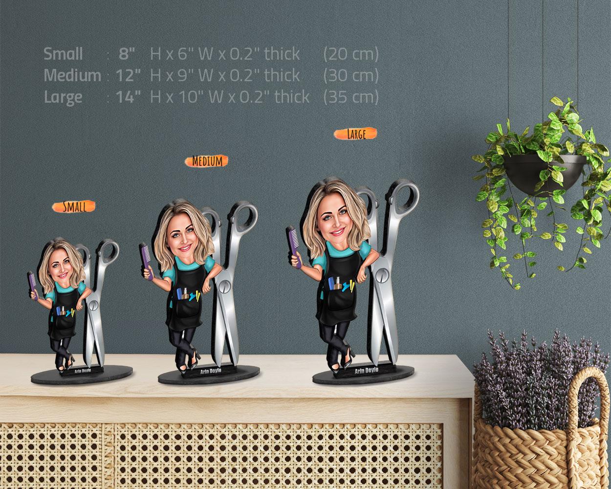 Hair Stylist Gift | Custom Barber | Hairdresser Gift | Caricature Portrait From Your Photo | Personalized Wooden Cartooned Figurine Trinket