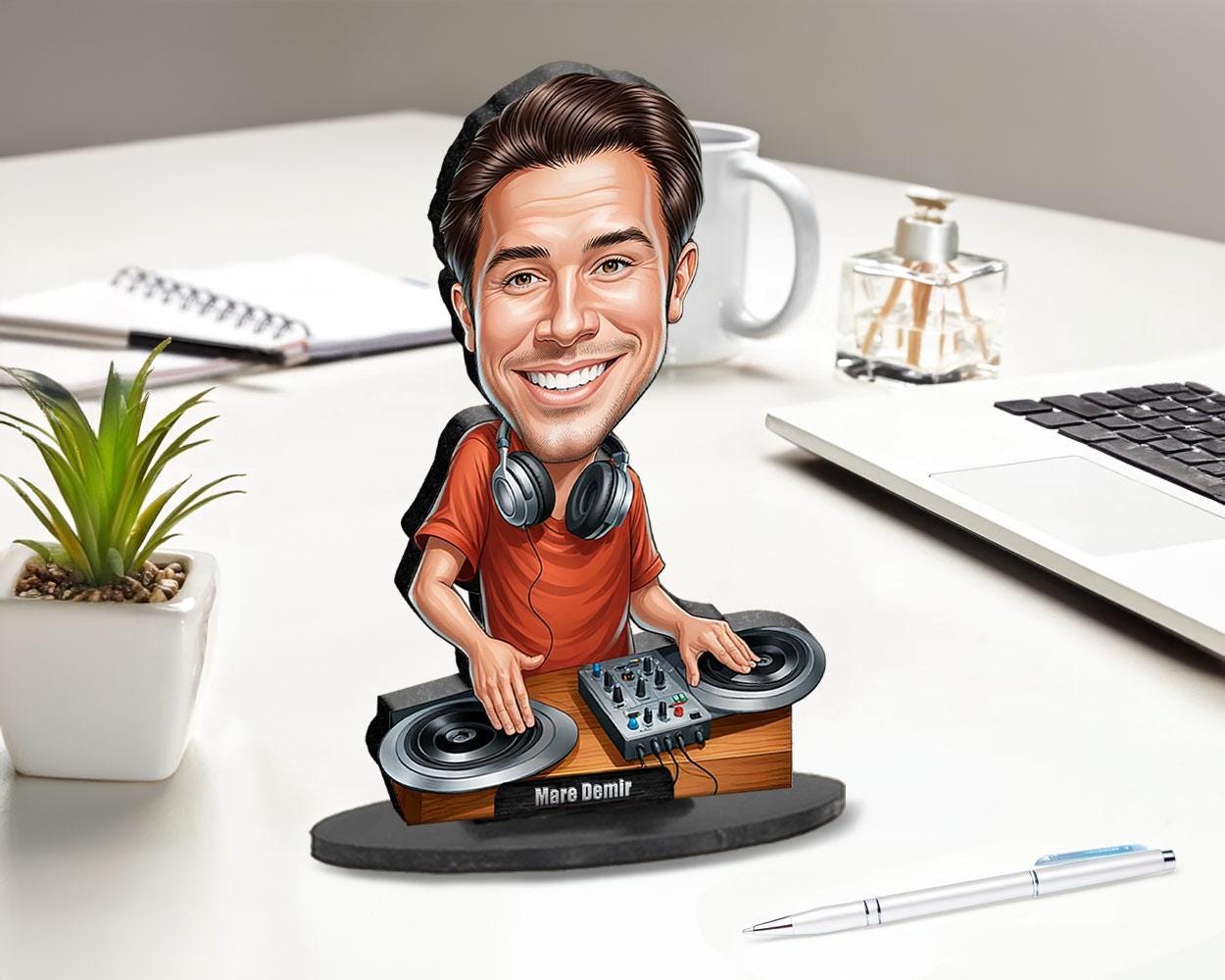 Personalized DJ Gift | Custom Fun Dj Gift Caricature Portrait From Your Photo | 3D Wooden Figurine Trinket- DJ132