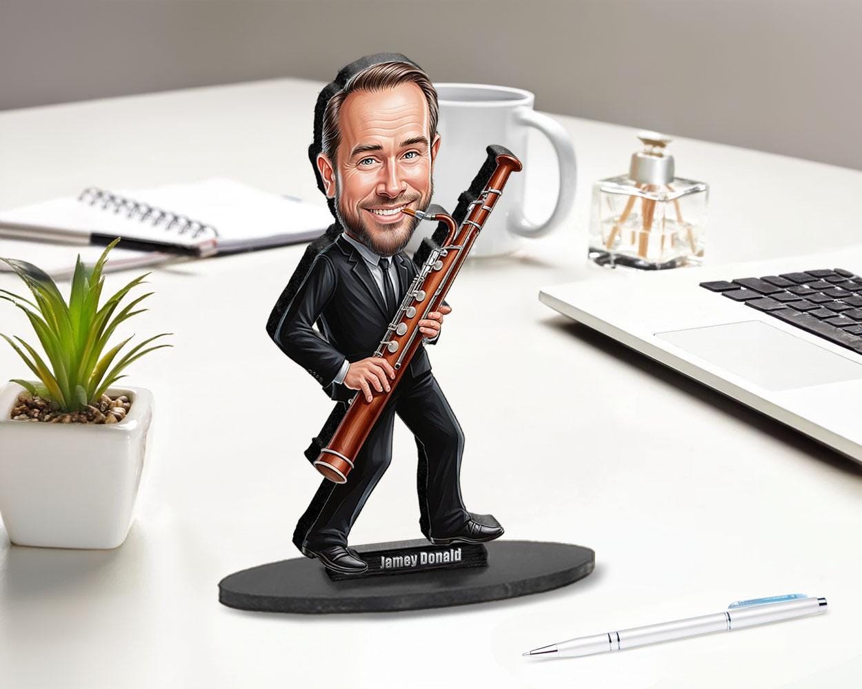 Personalized Bassoon Player Gift | Custom Fagott Figurine from Your Photo | Funny Musician Caricature – Magnet, Keychain, Car Charm