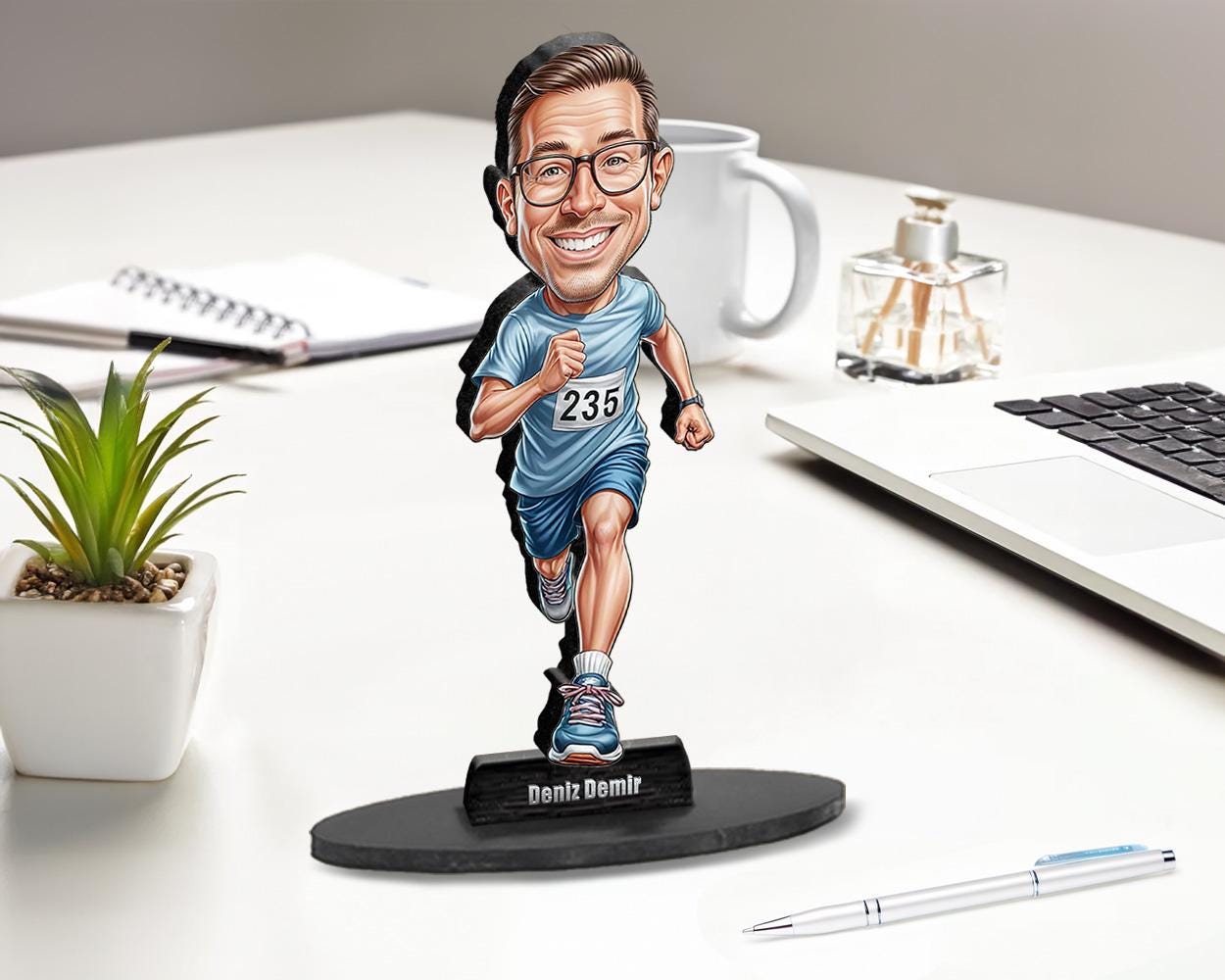 Personalized Male Marathon Runner Gift | Running Caricature Portrait From Your Photo | Funny Gift Sets with Your Photo & Name | R16141709