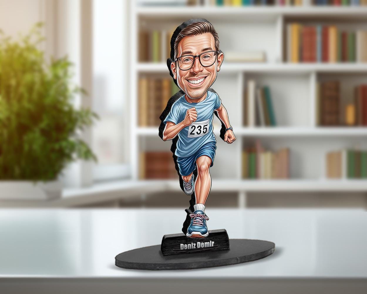 Personalized Male Marathon Runner Gift | Running Caricature Portrait From Your Photo | Funny Gift Sets with Your Photo & Name | R16141709